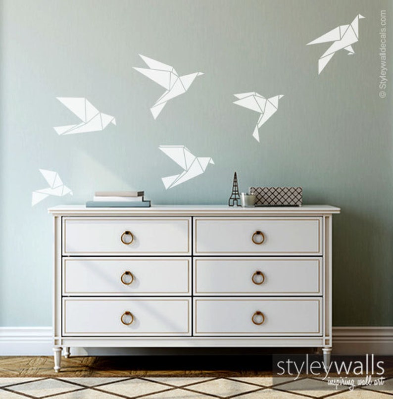 Origami Birds Wall Decal Geometric Origami Cranes Wall Decal Etsy