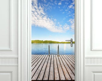 Adesivo de porta, papel de parede de porta, mural de porta, adesivo de parede de porta natural, mural de vista para o mar, decoração de casa de quarto, sala de estar, mural de decoração de parede natural