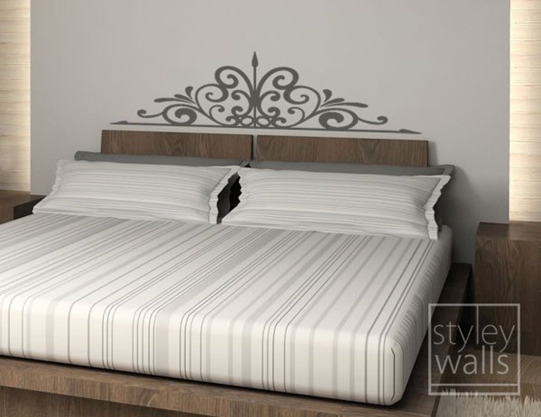 Swirly Bed Headboard Wall Decal for Bedroom Decor, Swirling Bed ...