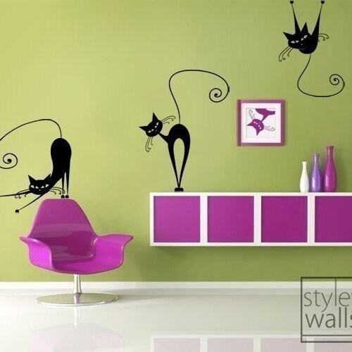 Cats Wall Decal Set of 3 Naughty Cats Vinyl Wall Decal Home Etsy