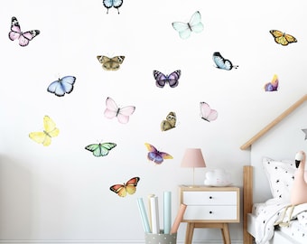 Aquarel vlinders muur sticker, kleurrijke vlinders muur sticker, Boho vlinders voor kwekerij, vlinders meisjes kamer muur stickers