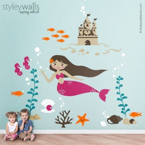 Mermaid Wall Decal, Mermaid Nursery Sticker, Sea Castle Wall Decal ...