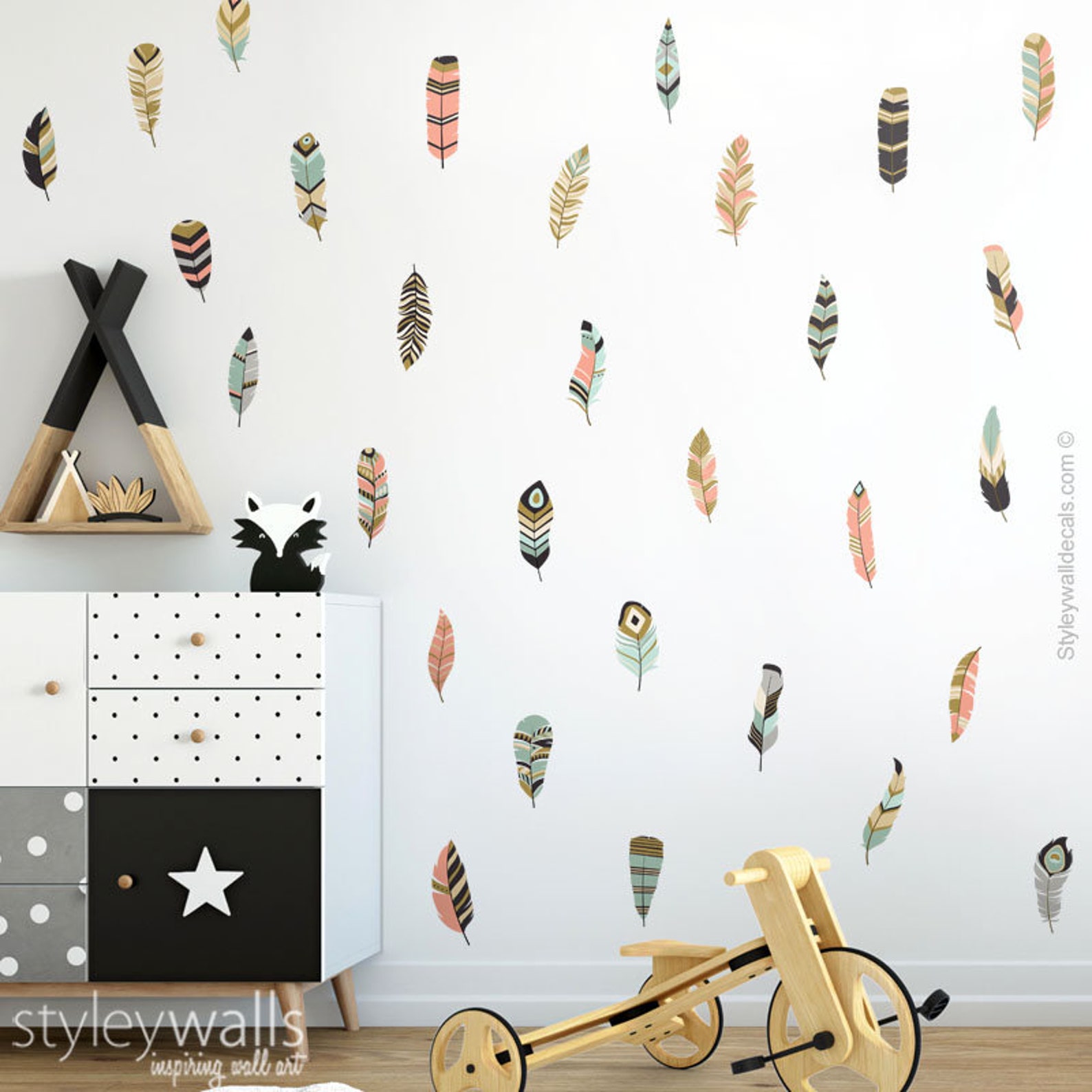 Feathers Wall Decal Feather Wall Stickers Feather Wall Etsy