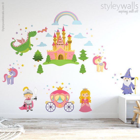 Dragon avec princesse et chevalier (*‿*), Stickers muraux pour bébé,  garçon et fille