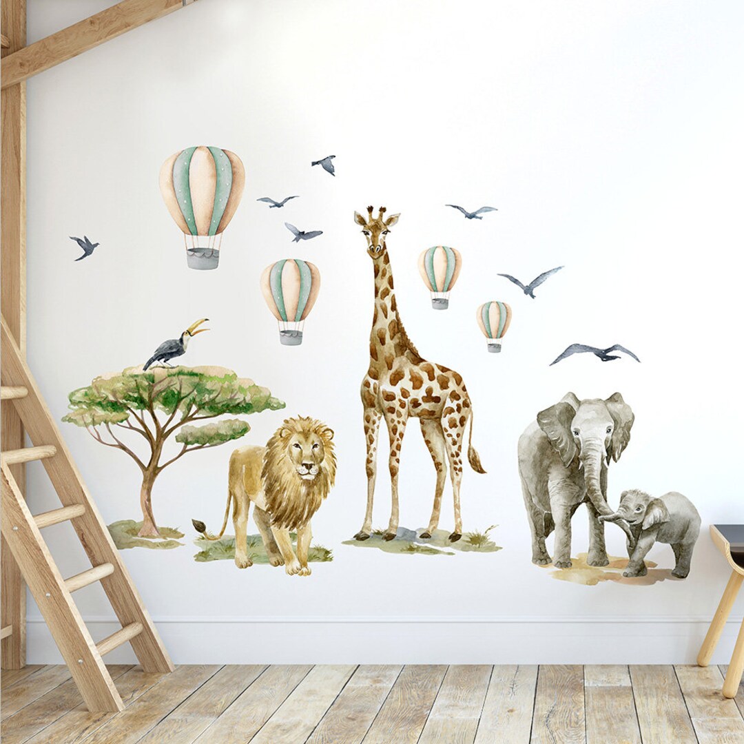 Safari Animals Wall Decal, Jungle Animals Wall Decal Sticker, Savanna ...