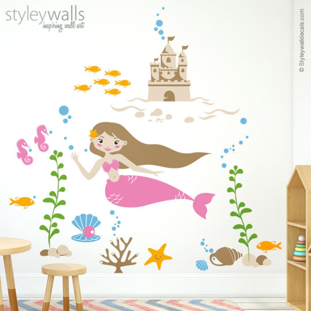 Mermaid Wall Decal, Mermaid Nursery Sticker, Sea Castle Wall Decal ...