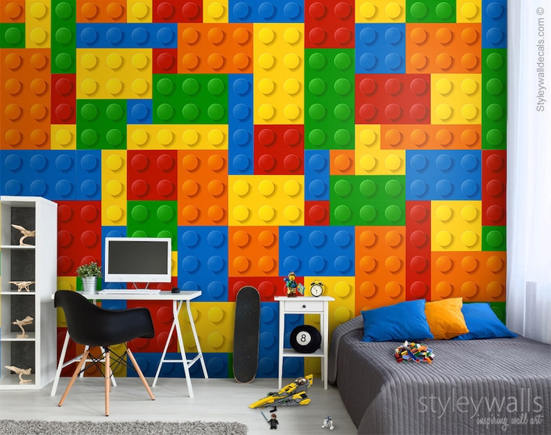 Lego Mural Lego Blocks Wall Art Lego Wallpaper Mural Etsy