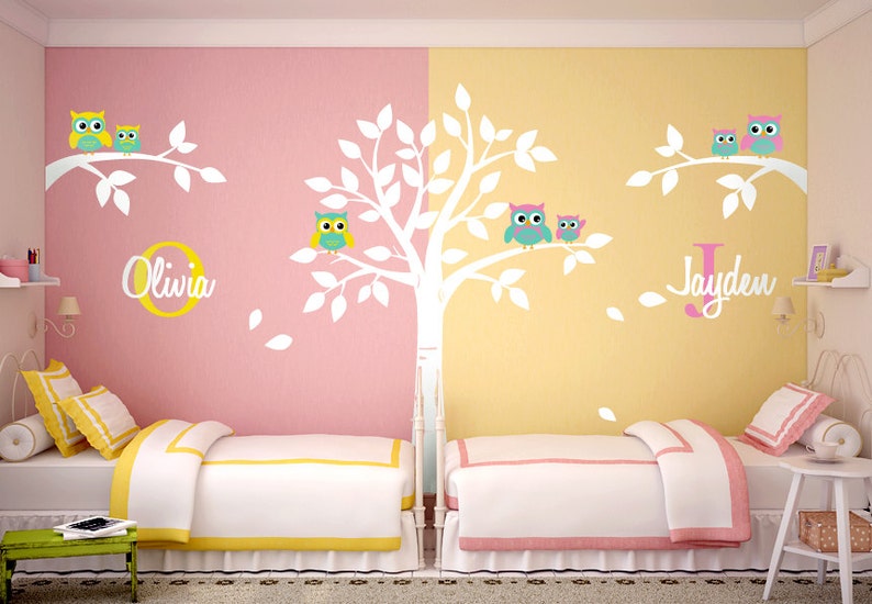 Owls Wall Decal Owls Tree Wall Decal Twins Nursery Wall | Etsy