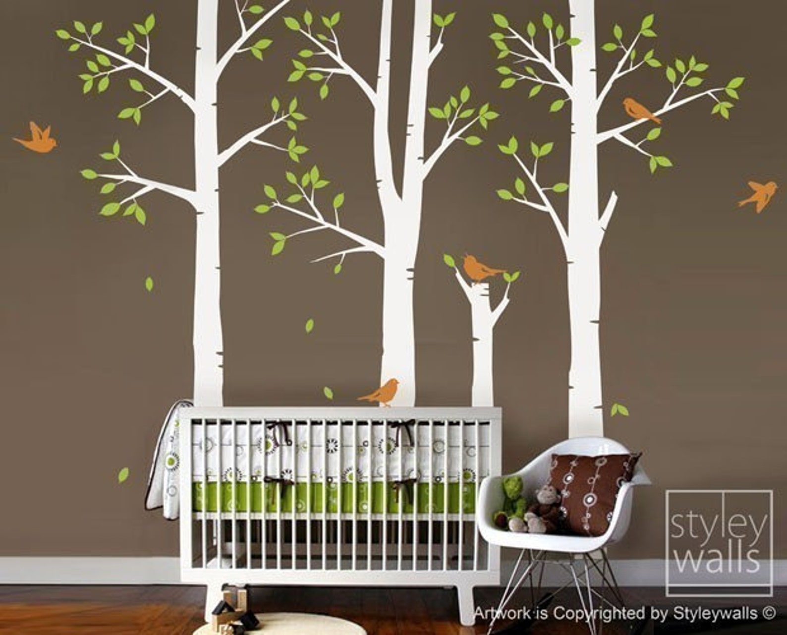 Trees and Birds Nursery Wall Decal Birch Trees Wall Decal Etsy
