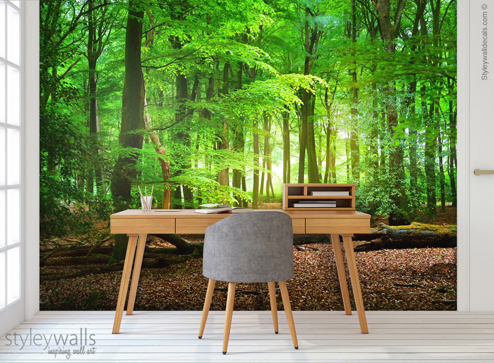 Green Forest Mural Wallpaper Trees Mural Nature Wall Art Etsy