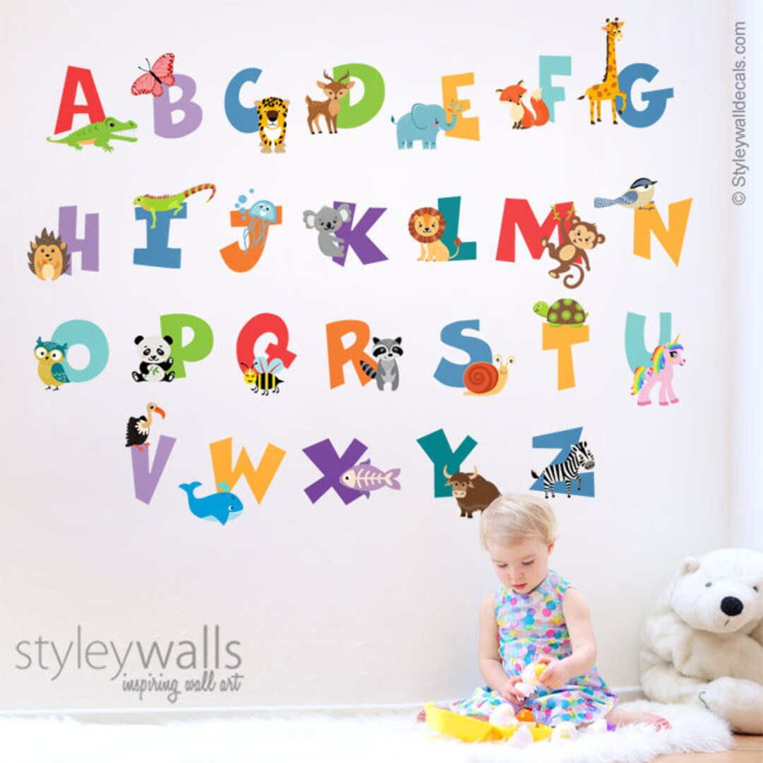 Alphabet Animaux Stickers Muraux Chifes Décoration Murale ABC Lettres Stickers Muraux Pour Salle De Classe, Chambre D'enfants, Chambre D'enfant Salle De Jeux