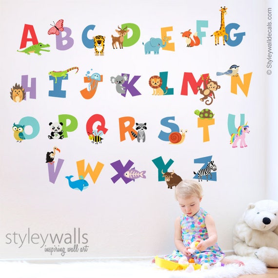 Buy Alphabet Wall Decal, Animals Alphabet Wall Sticker, Letters Wall Decal,  Animals Alphabet Wall Decal, ABC Animals Lettering Playroom Decor Online in  India 