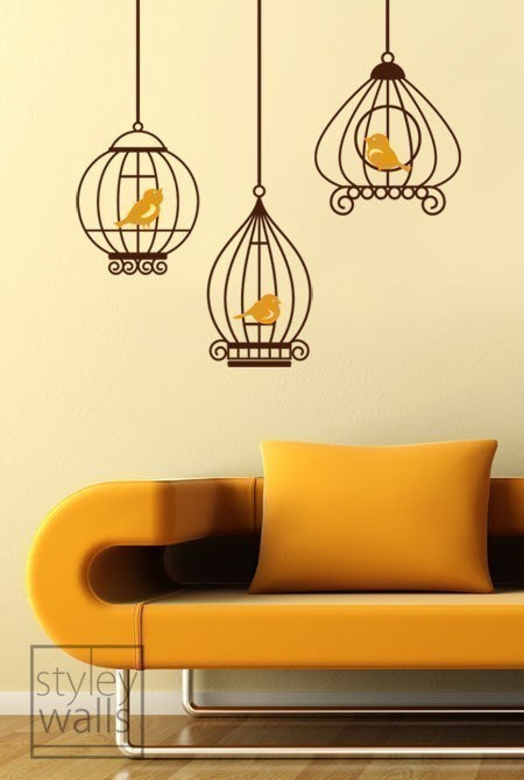 Birds Wall Decal, Bird Cages Wall Decal, Birds in Birdcage Vinyl Wall