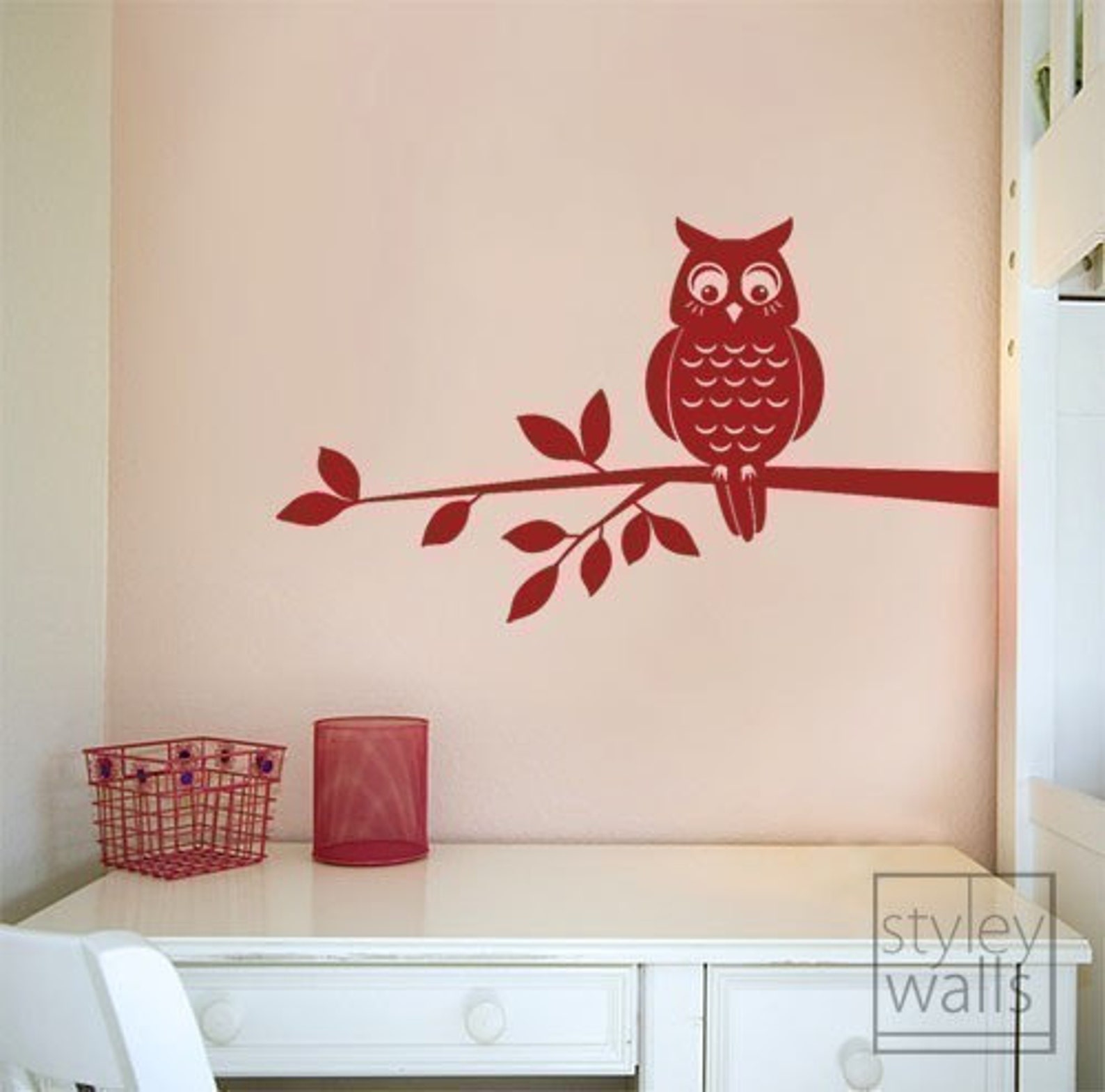 Owl Wall Decal, Owl Wall Sticker, Owl on a Branch Vinyl Wall Decal ...