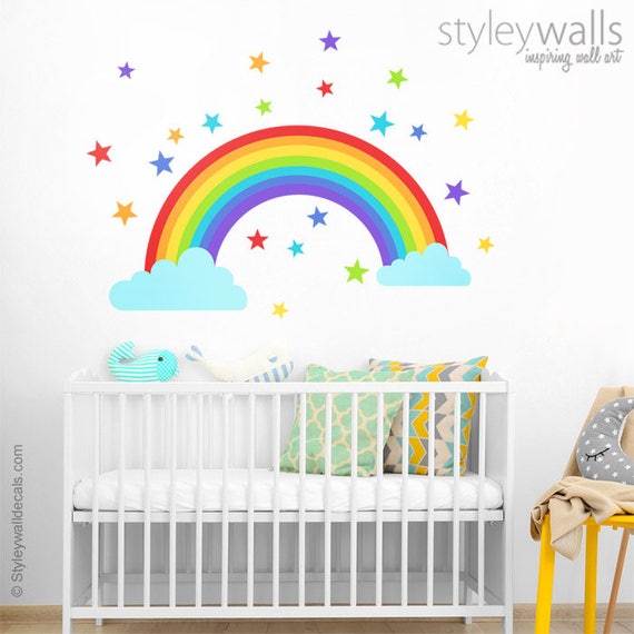 rainbow wall decal rainbow wall sticker clouds wall decal | etsy