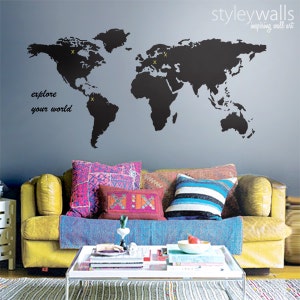 World Map Wall Decal, World Map Wall Sticker for Home Decor, World Map Wall Decor, World Map Decal for Office Design image 1
