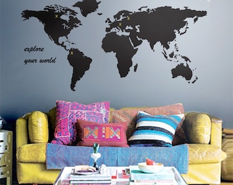 Décalcomanie murale de carte du monde, autocollant mural de carte du monde pour la décoration intérieure, décoration murale de carte du monde, décalcomanie de carte du monde pour la conception de bureau