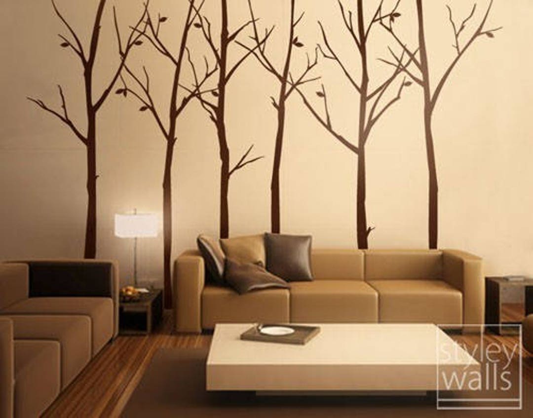 Tree Wall Decal, Forest Winter Trees Wall Decal Stickers Set of 6 Vinyl ...