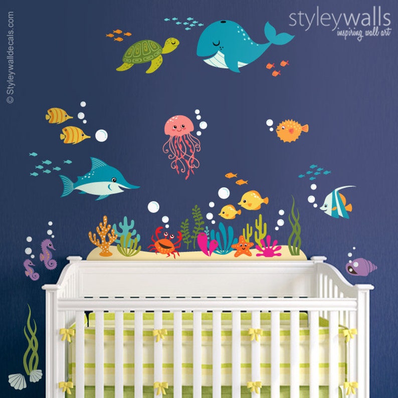 Underwater Wall Decal Fishes Wall Decal Sticker Ocean Wall Etsy