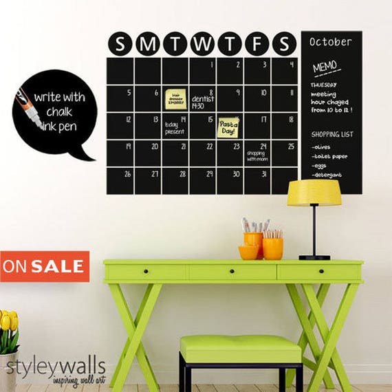 chalk board wall calendar vinyl wall decal chalkboard decals | etsy