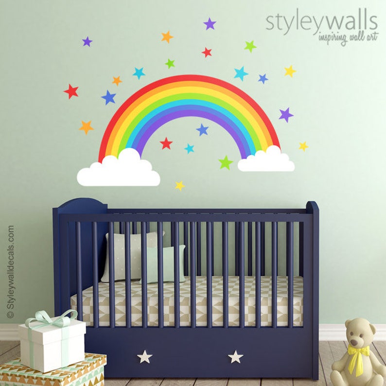 Rainbow Wall Decal Rainbow Wall Sticker Clouds Wall Decal Etsy