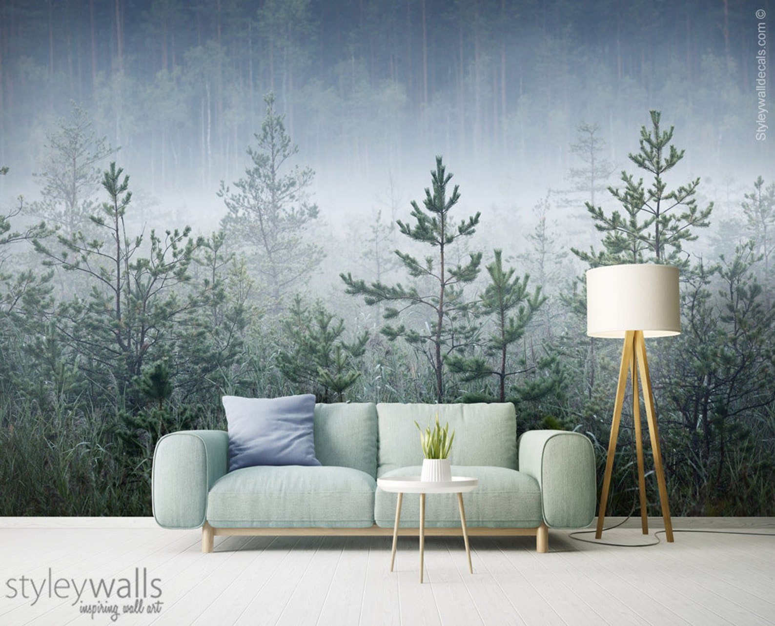 Pine Trees Mural Wallpaper Forest Trees Mural Winter Mural Etsy