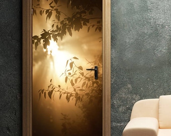 Adesivi Per Porte 3D Per Porte Interne Paesaggio Forestale Verde 95 X 210 Cm Adesivi Per Porte Impermeabili, Decalcomanie Per Porte In Vinile Murales Per Porte Poster Rimovibili Carta Da Parati Camer