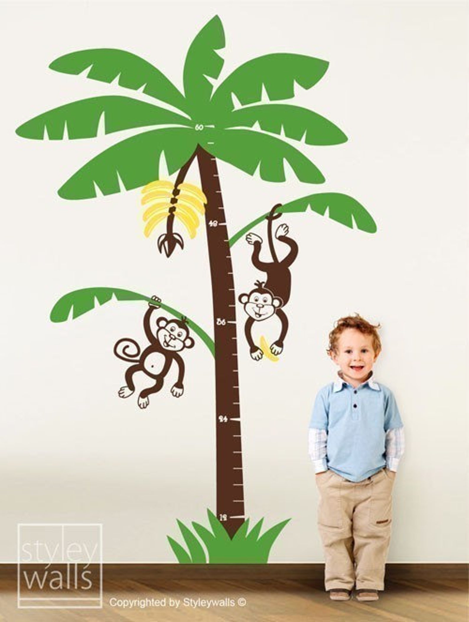 Jungle Tree Wall Decal Growth Chart Wall Decal Jungle Etsy