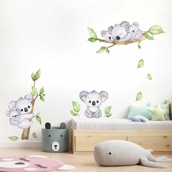 Décalcomanie murale KOALAS, décalcomanie murale koalas et branches, autocollant koalas, autocollant mural ours koala, décor de chambre pour enfants, décalcomanies de chambre de pépinière