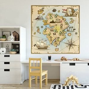 Sticker carte au Trésor, sticker mural carte au trésor, carte de l'île au trésor des pirates pour chambre d'enfant, décoration de carte au trésor de salle de jeux, papier peint autocollant