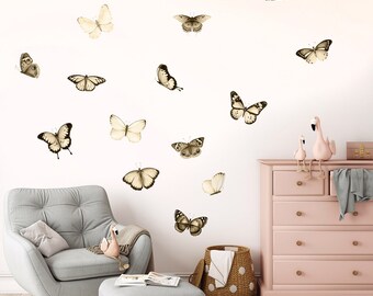 Watercolor Butterflies Wall Decal, Brown Butterflies Wall Sticker, Butterflies  Nursery Decor, Boho Style Butterflies, Girls Room Decals