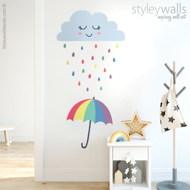 cloud wall decal raindrops wall decal weather wall decal | etsy