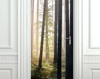 Forest Door Sticker, Forest Door Wallpaper, Forest Nature Door Wall Mural, Bedroom Living Room Home Decor, Nature Wall Decor Fridge Mural