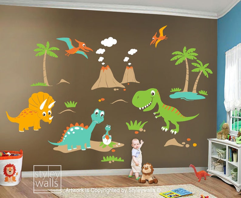 dinosaurs wall decal dinosaurs wall sticker dinosaurs roo | etsy