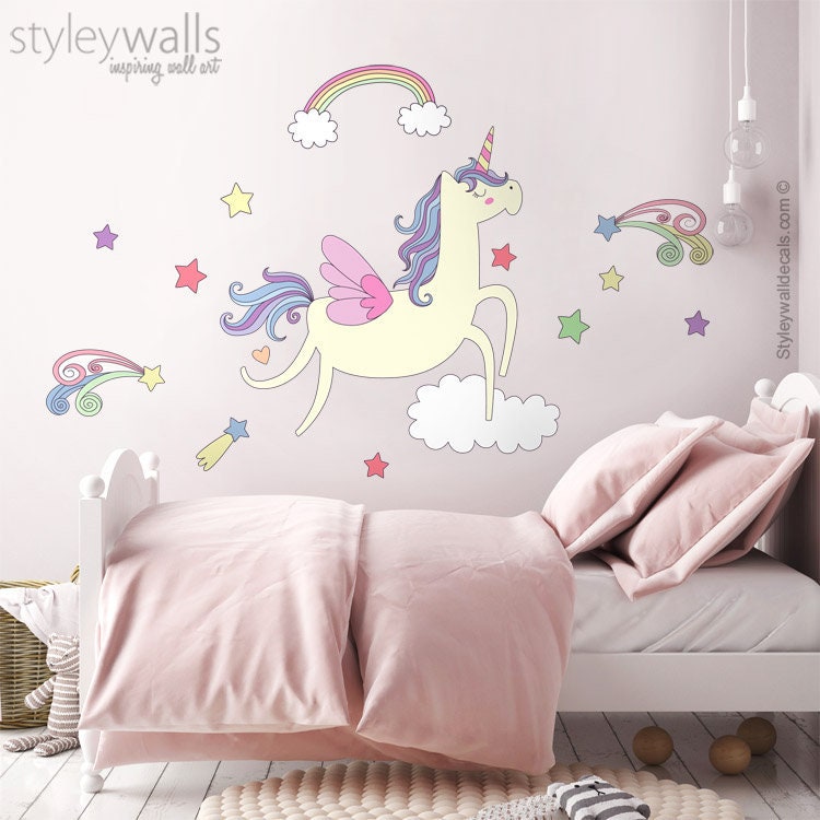 Unicorn moon and stars wall stickerGirls room décorWall decals 
