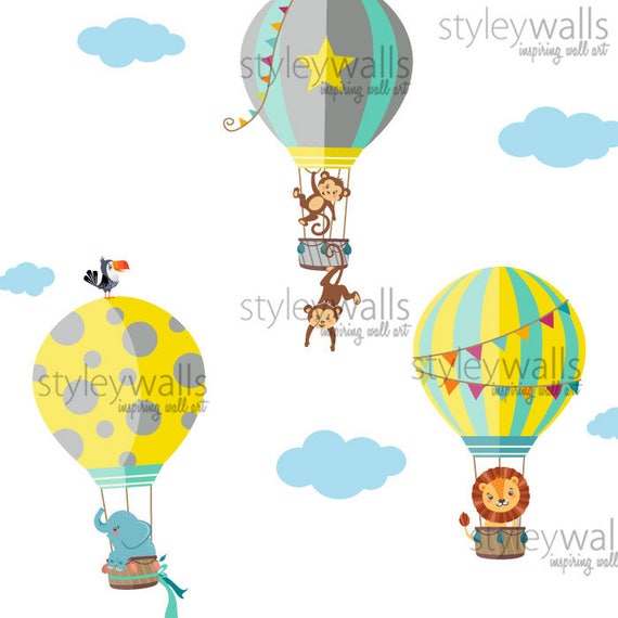 Lion 7-Piece Monkey Assorted and Alligator Hot Air Balloon Wall Decal 3D Stickers