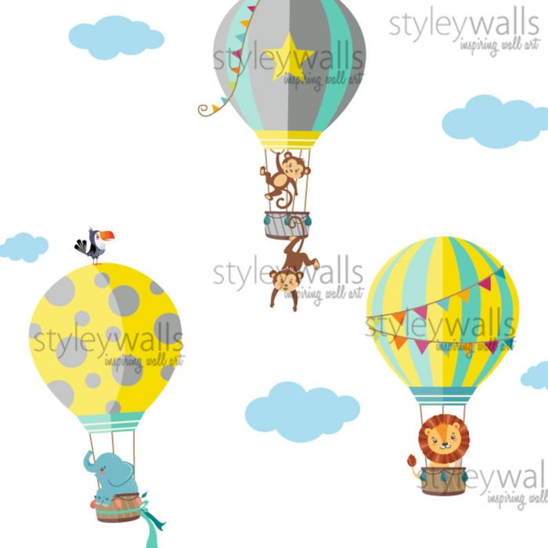 Air Balloons Wall Decal Hot Air Balloons Wall Sticker Jungle Etsy