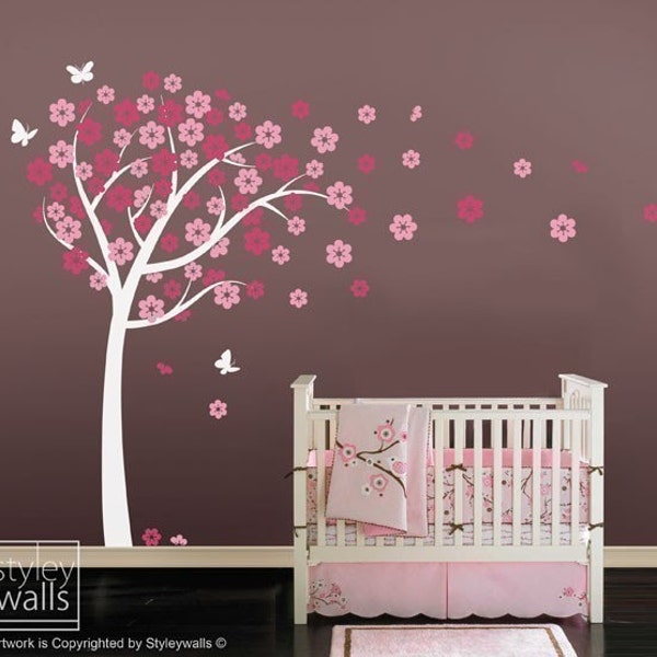 Blooming Cherry Tree with Butterflies - Nursery Vinyl Wall Decal