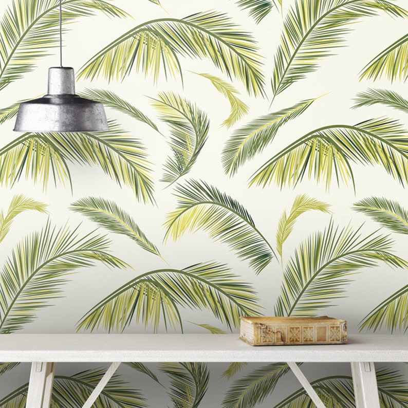 Palm Leaves Wallpaper Tropical Botanical Leaf Pattern | Etsy