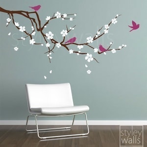 Cherry Blossom Branch Wall Decal, Branch and Flowers Wall Decal, Cherry Branch Wall Decal, Cherry Tree Wall Decal Sticker for Baby Nursery image 2