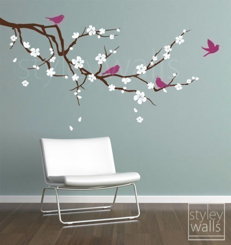 Cherry Blossom Branch Wall Decal, Branch and Flowers Wall Decal, Cherry Branch Wall Decal, Cherry Tree Wall Decal Sticker for Baby Nursery image 2