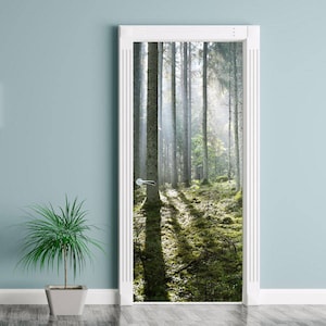 Bos deur muurschildering, bos deur behang, bos natuur deur muur sticker, slaapkamer woonkamer home decor, natuur muur muurschildering