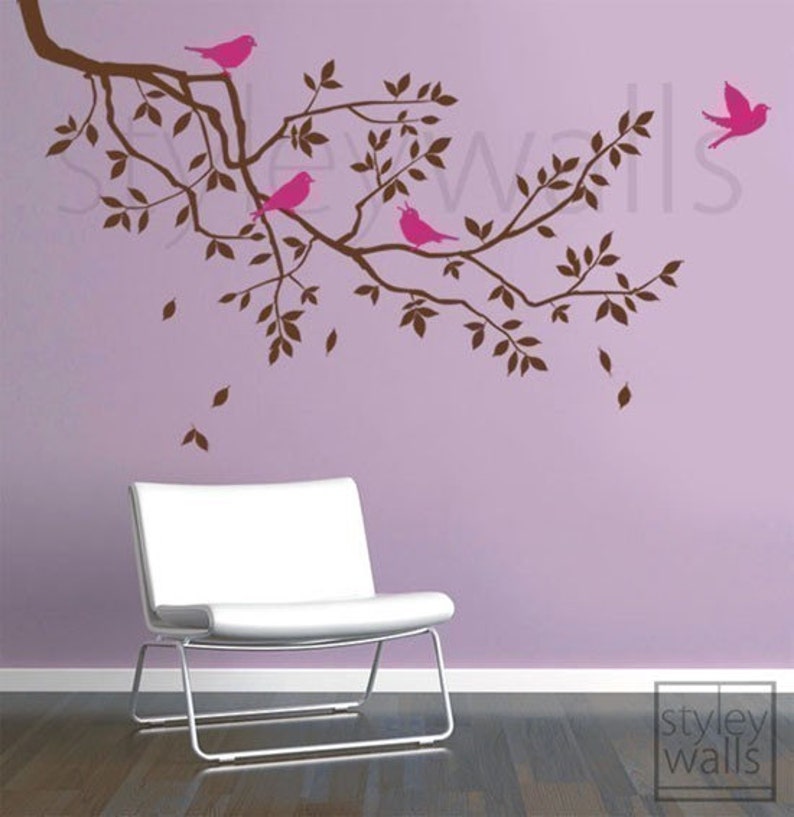 Branch Wall Decal, Branch and Birds Wall Decal, Branch with Birds Wall Sticker, Nursery Baby Room Wall Decal, Kids Children Room Decor image 3