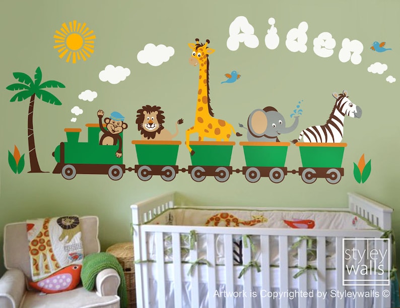 Jungle Safari Animals Train Wall Decal Train Sticker Monkey Etsy