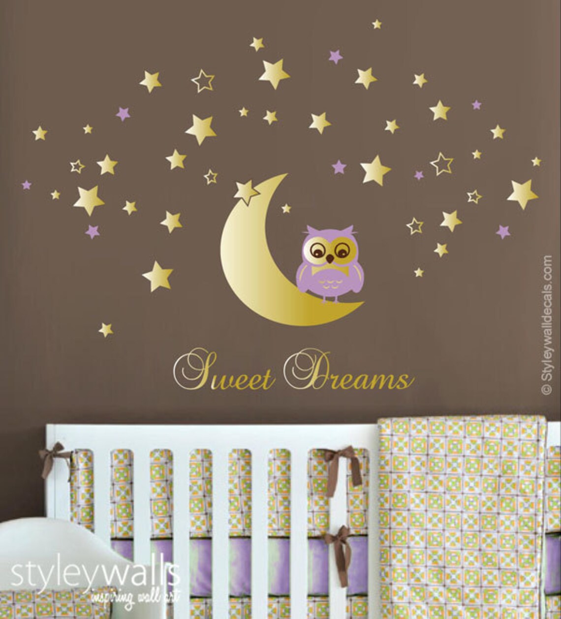 Owl Wall Decal Owl Moon and Stars Wall Decal Sweet Dreams Etsy