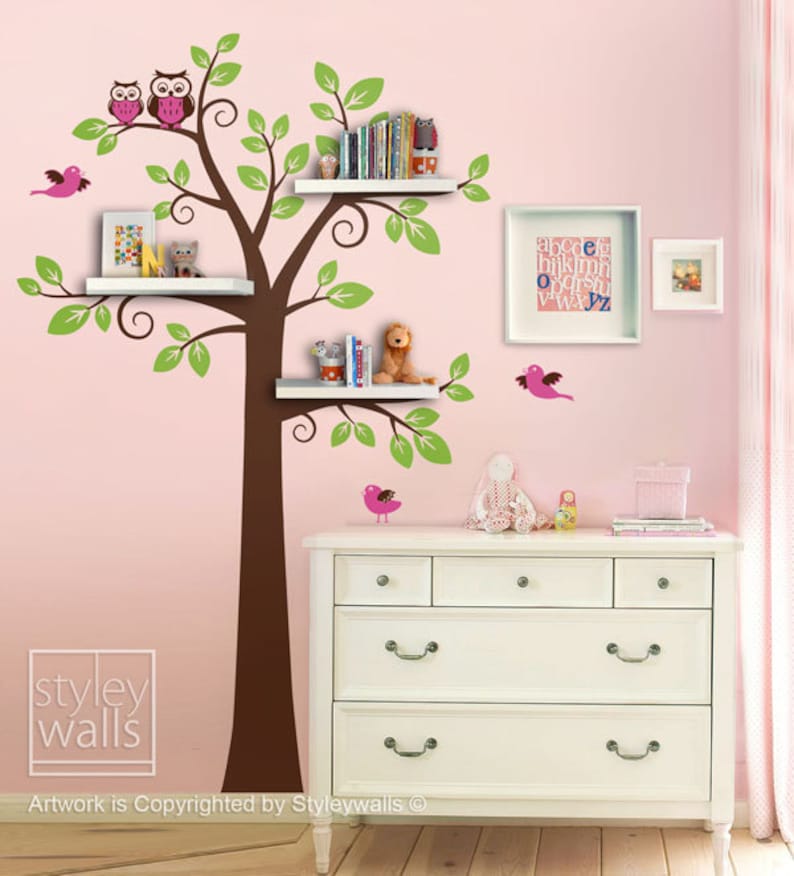 Shelves Tree Decal Children Wall Decal, Shelf Tree Wall Decal for Nursery Decor, Shelving Tree Kids Decal Wall Sticker Room Decor image 3