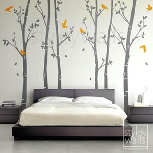 Tree wall decals Winter trees decal Birds nature Forest Trees with Birds Home Decor Set of 6 Vinyl Wall Decal Nursery Baby children Sticker image 2