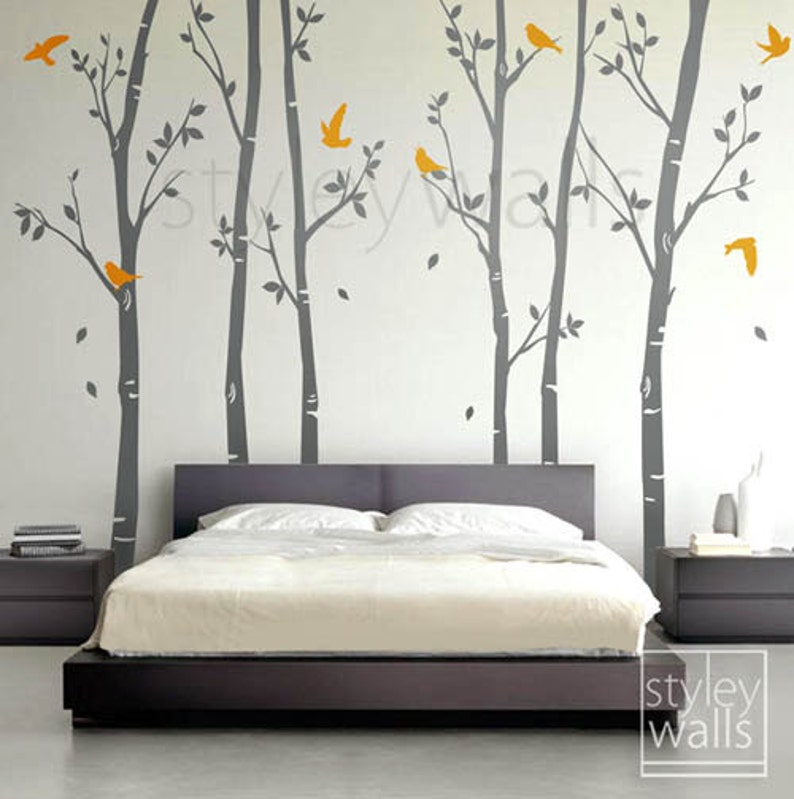 Tree wall decals Winter trees decal Birds nature Forest Trees with Birds Home Decor Set of 6 Vinyl Wall Decal Nursery Baby children Sticker image 2