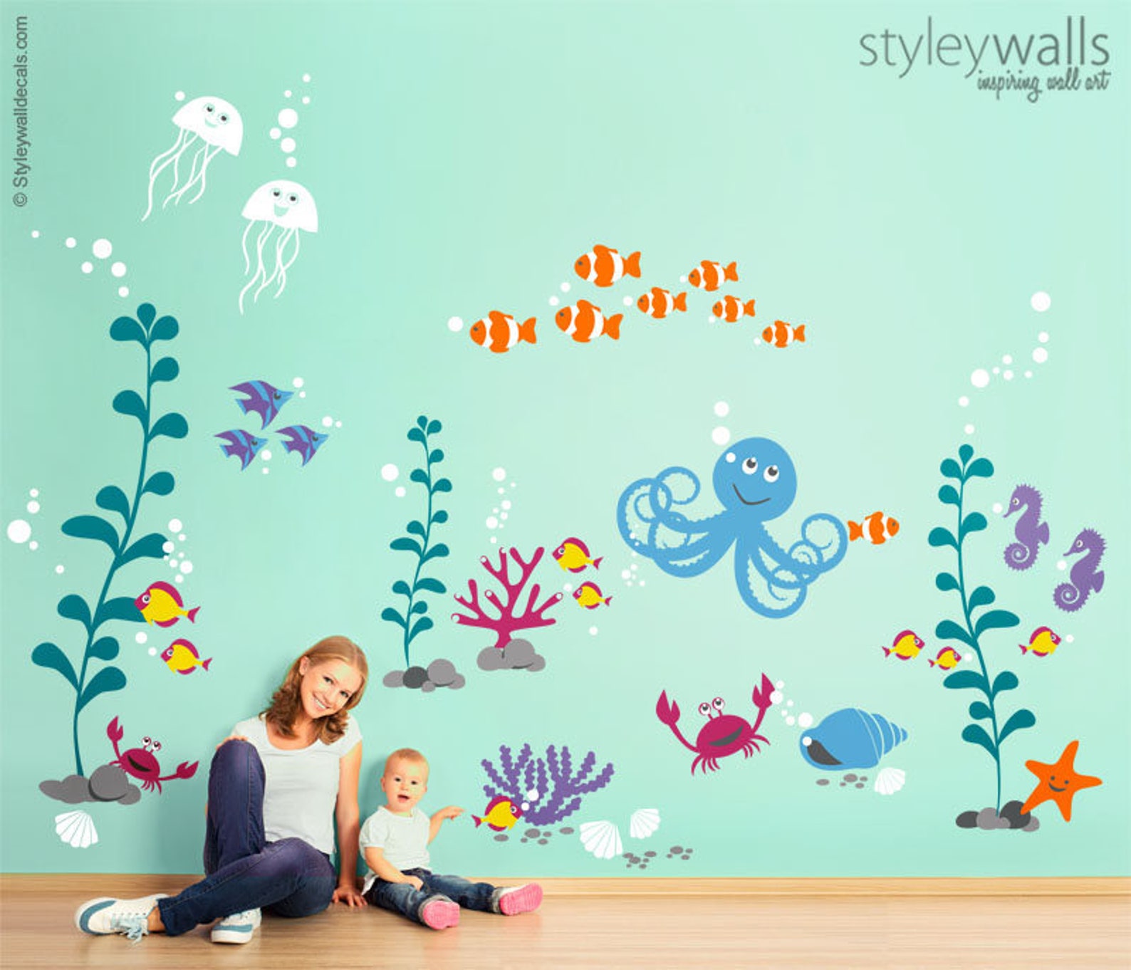 Sea Life Animals Wall Decal Ocean Wall Decal Sticker Etsy