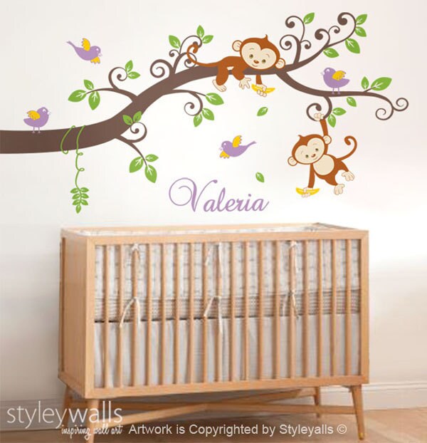 Monkey Tree Wall Decal Monkey Branch Wall Decal Personalized Etsy